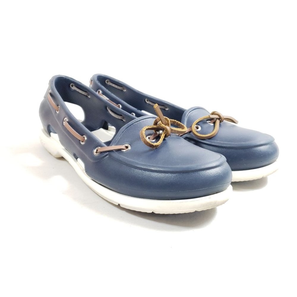 Crocs Womens Size 11 Boat Shoes With Lace Accents & Ventilated Design Blue